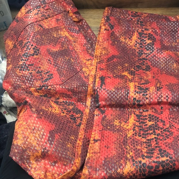 Pants - Faux Red/Burnt Orange  Snake Skin Plus Size Jeans
